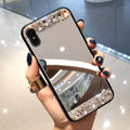 Mirror silver soft shell protective case with handmade rhinestones for iPhone and Samsung phones