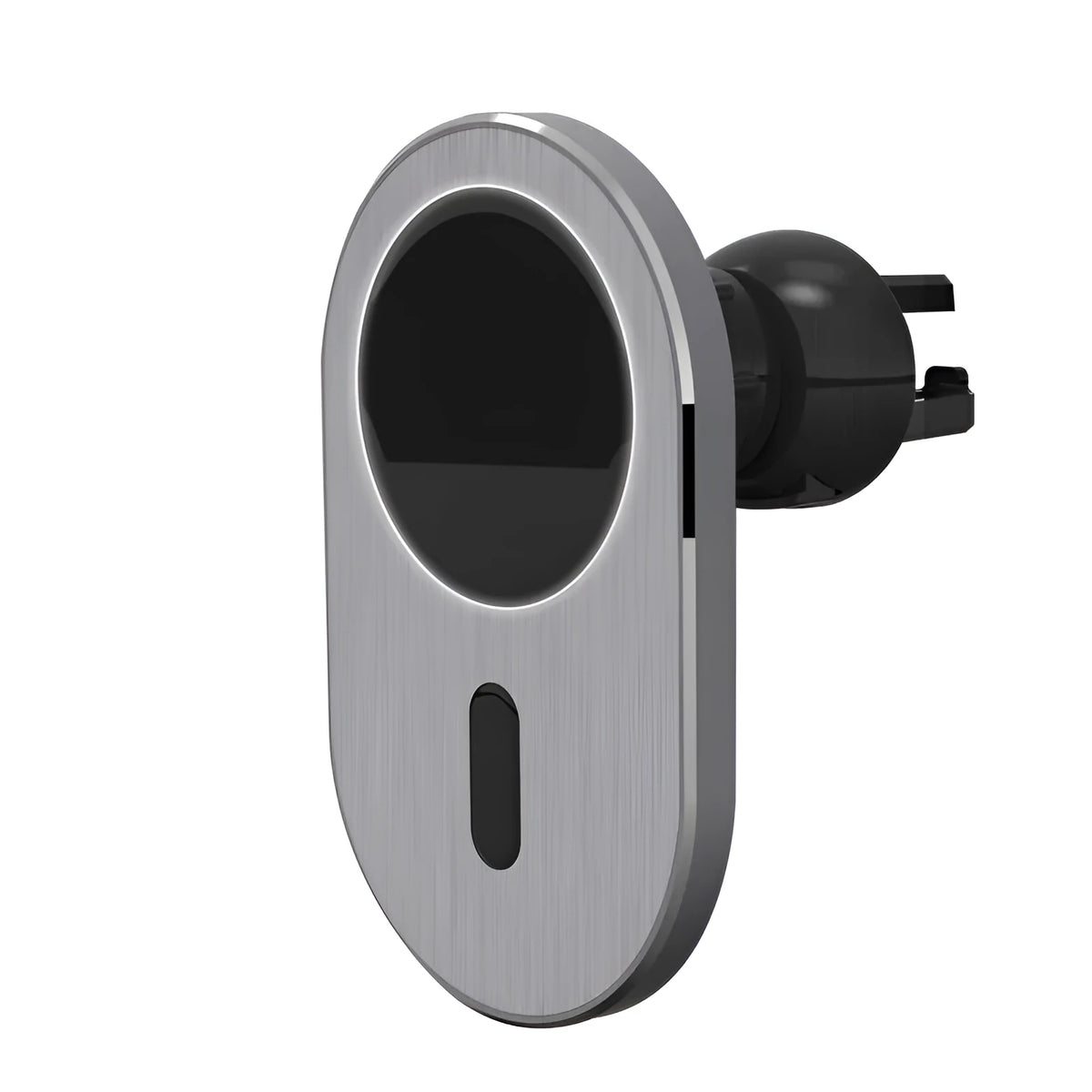 Grey aluminium alloy car magnetic wireless charger with USB-C output for compatible iPhone models