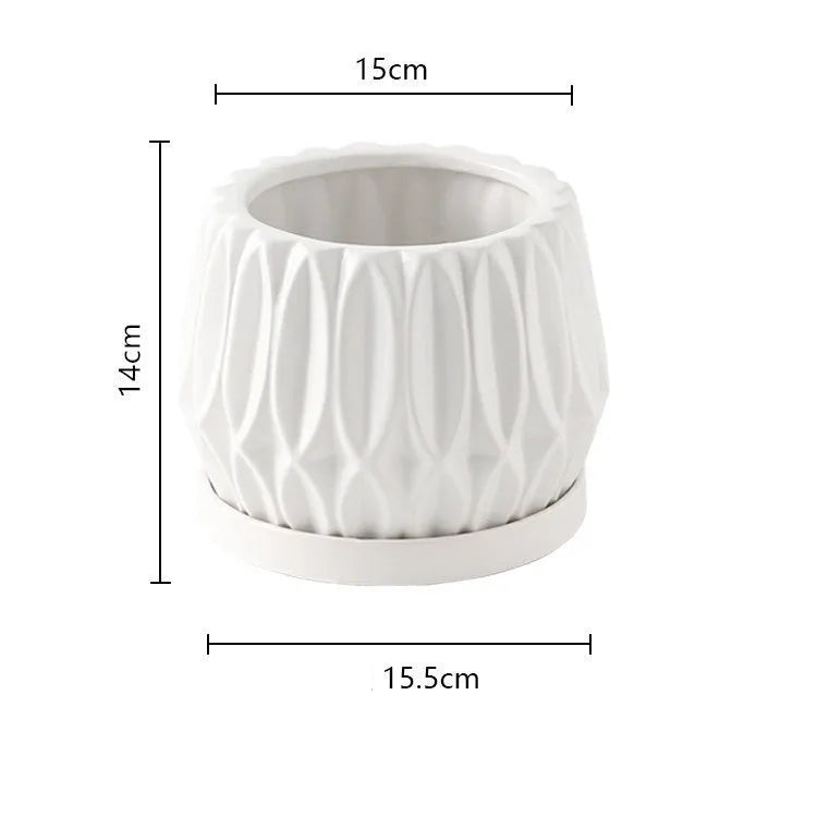 Grey ceramic tabletop plant flowerpot medium size for indoor plants