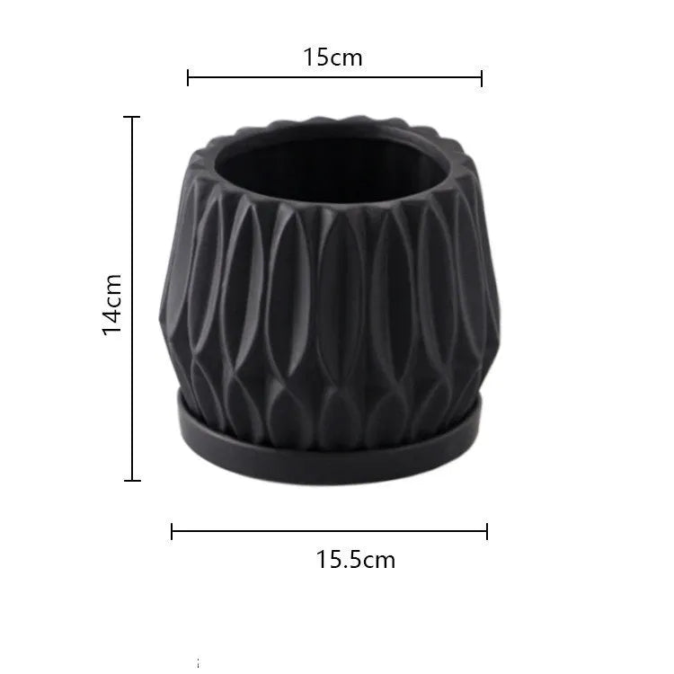 Grey ceramic tabletop plant flowerpot medium size for indoor plants
