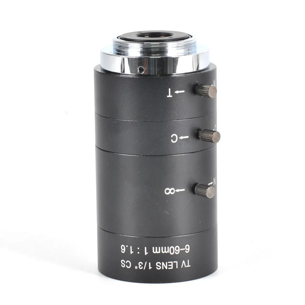 Black manual aperture CS mount security camera lens with 6-60mm focal length