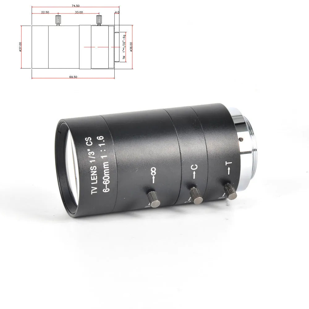 Black manual aperture CS mount security camera lens with 6-60mm focal length