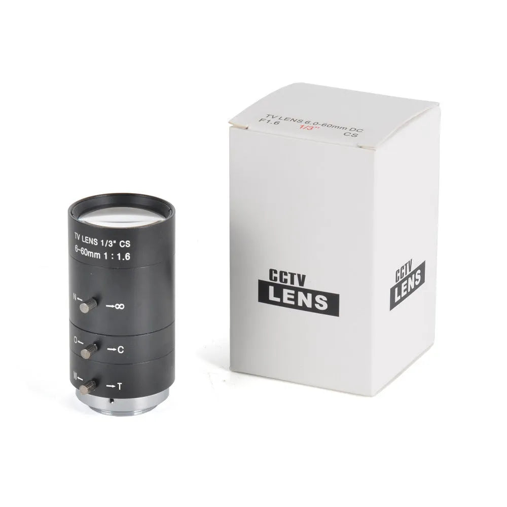 Black manual aperture CS mount security camera lens with 6-60mm focal length