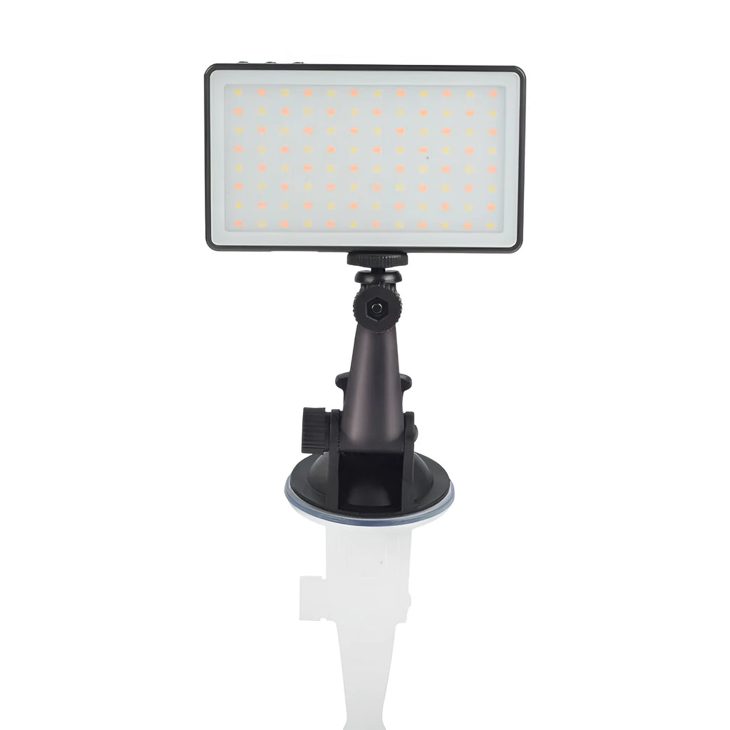 Black aluminium LED video light for laptops, showing 96 LEDs, a Type-C port, and a 1/4-inch mount thread.
