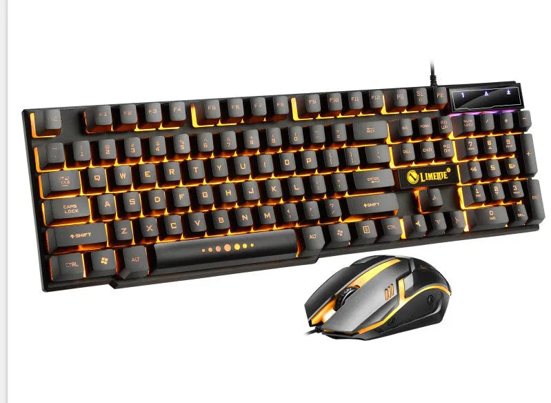 Limei GTX300 white backlit gaming keyboard and mouse set on a desktop.