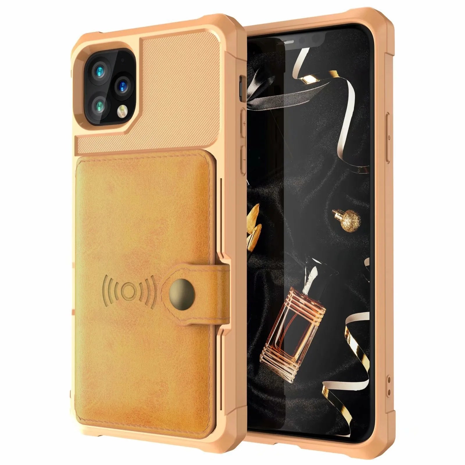 PU TPU magnetic flip wallet case with card slot for iPhone Samsung solid colour black