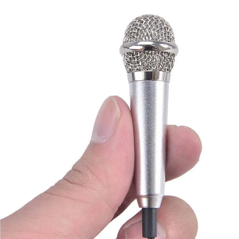 T3 mini condenser wired karaoke microphone with 3.5mm jack in blue, gold, red, and silver colour options.