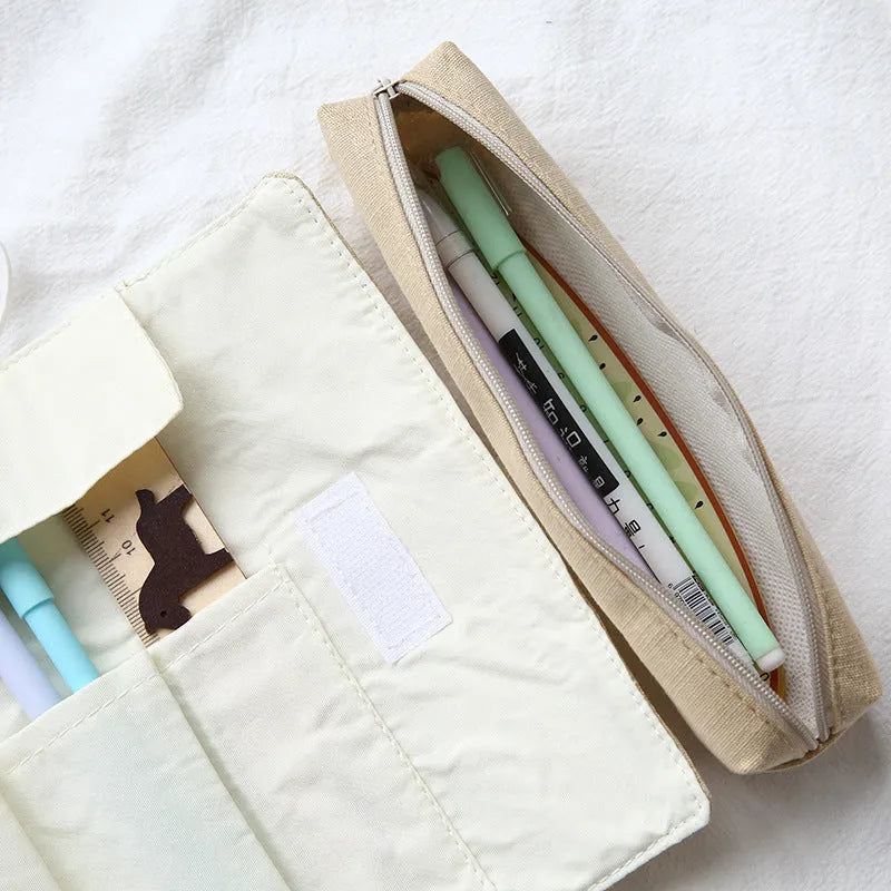 Korean cartoon cat rolling pencil case in blue, green, pink, or yellow with medium-soft construction