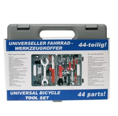 Red bicycle repair tool set in PE shell with carbon steel tools, 32.5x25x7cm size