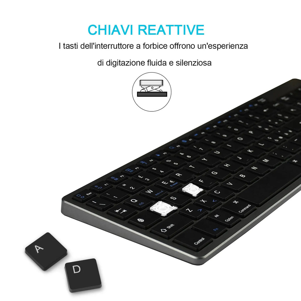 Universal Bluetooth keyboard with 104 keys in slim white design for iPad tablets and mobile phones