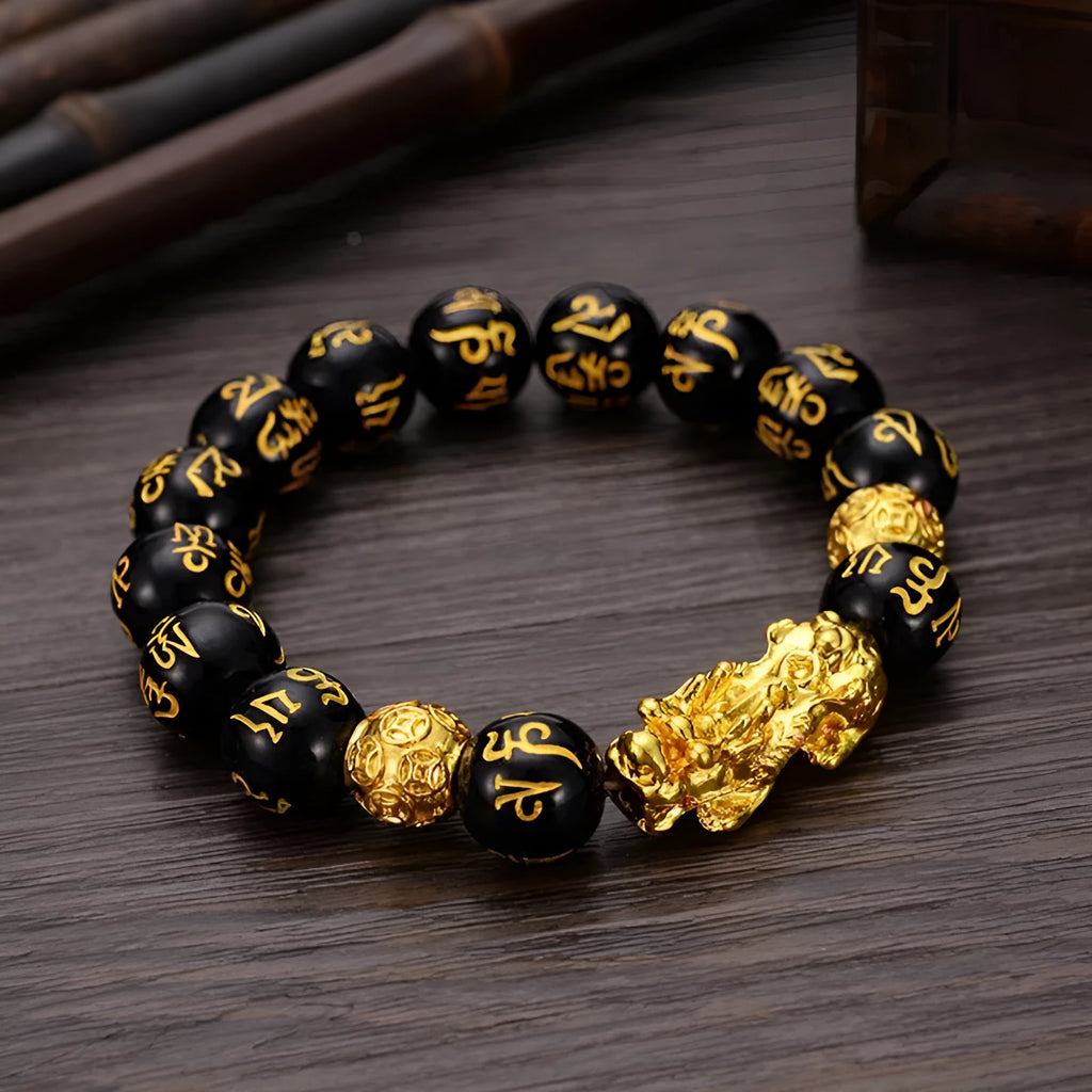 Retro six-character mantra beads bracelet, 10mm alloy electroplated couple style with animal and zodiac modelling