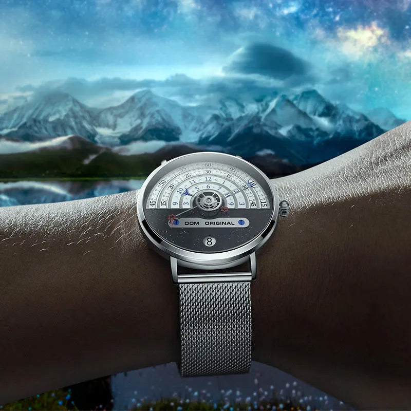 Men's watch with round 40mm dial, alloy case, and mineral glass lens