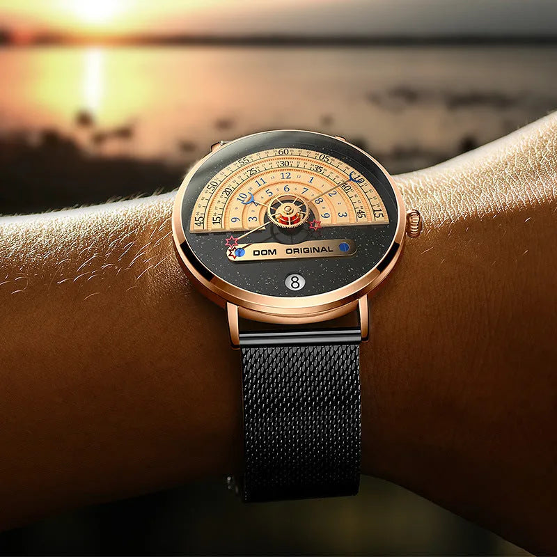 Men's watch with round 40mm dial, alloy case, and mineral glass lens