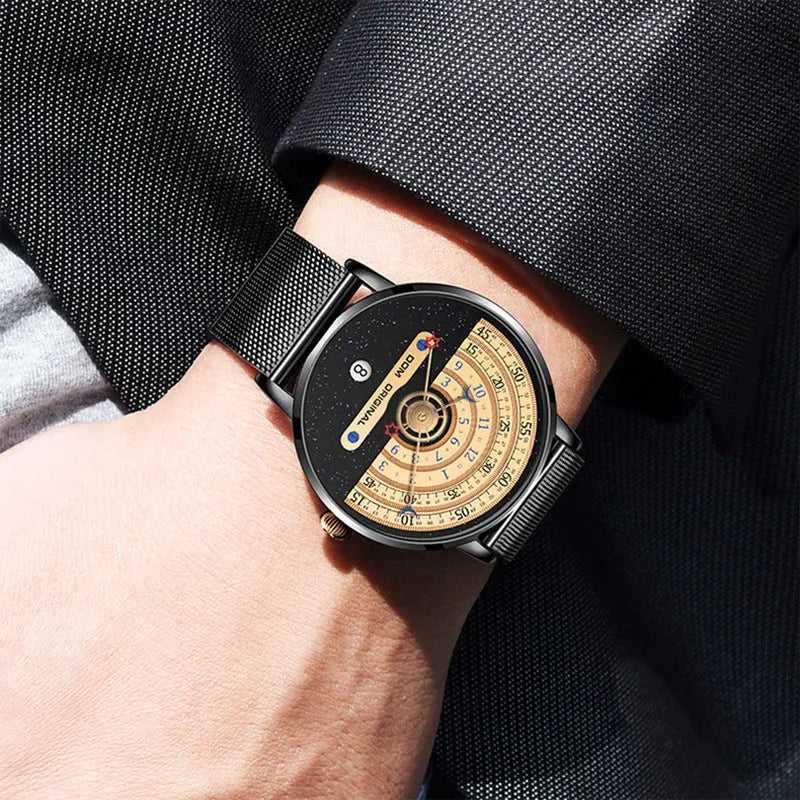 Men's watch with round 40mm dial, alloy case, and mineral glass lens