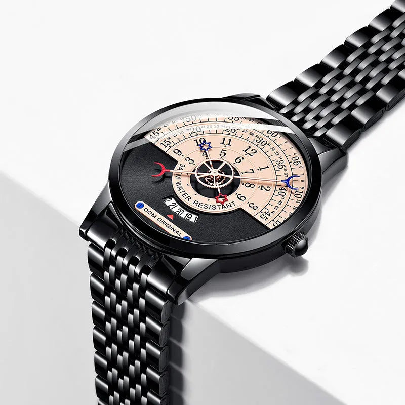 Men's watch with round 40mm dial, alloy case, and mineral glass lens