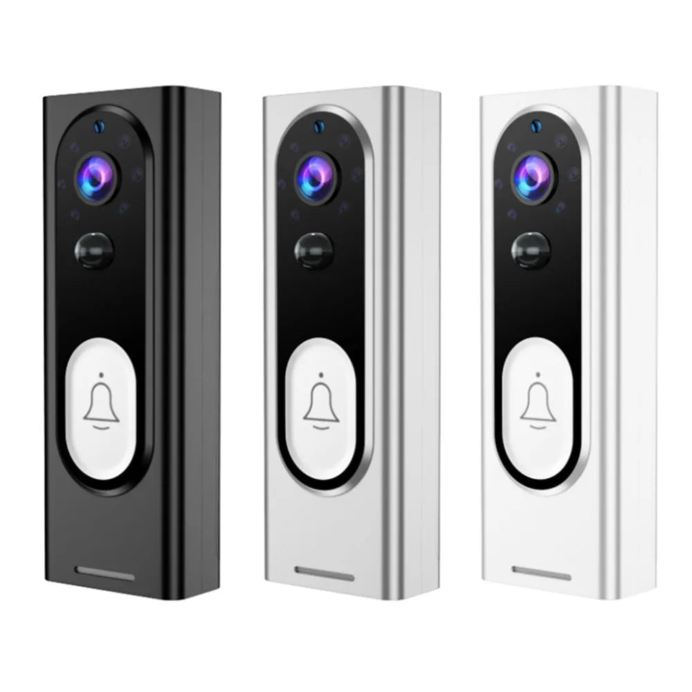 Wireless 1080P video doorbell in black with voice intercom and night vision for outdoor wall mounting