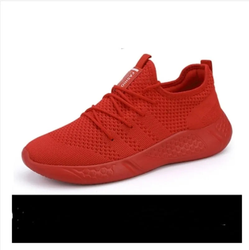 Men's black and white mesh sneakers with round toe and lace-up closure