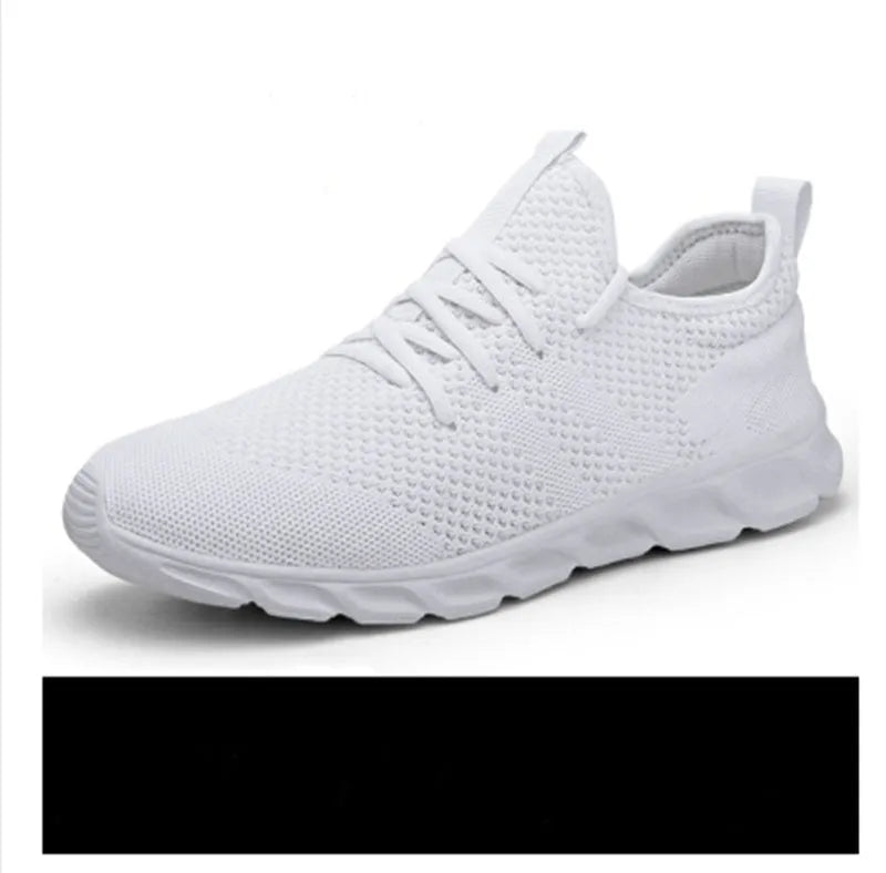 Men's black and white mesh sneakers with round toe and lace-up closure