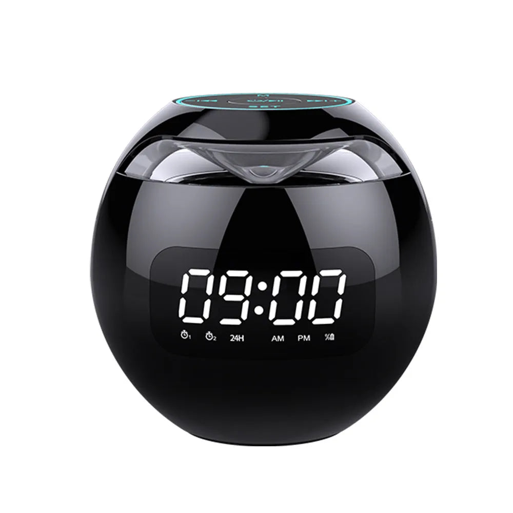 Mini ball card Bluetooth speaker in pink with colourful light display and clock on top panel