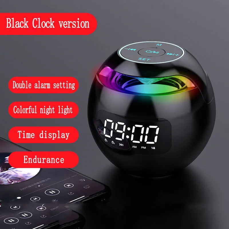 Mini ball card Bluetooth speaker in pink with colourful light display and clock on top panel