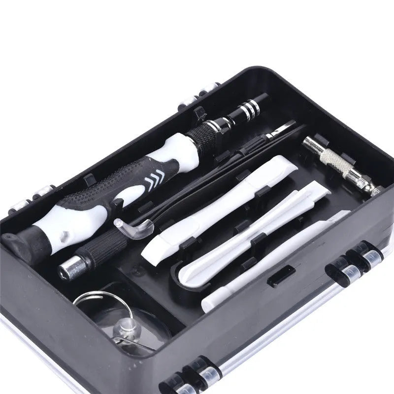 117 in 1 CRV magnetic screwdriver set with flexible extension shaft for electronics repair in a black case.