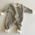 Striped cotton baby jumpsuit with long sleeves for infant winter wear