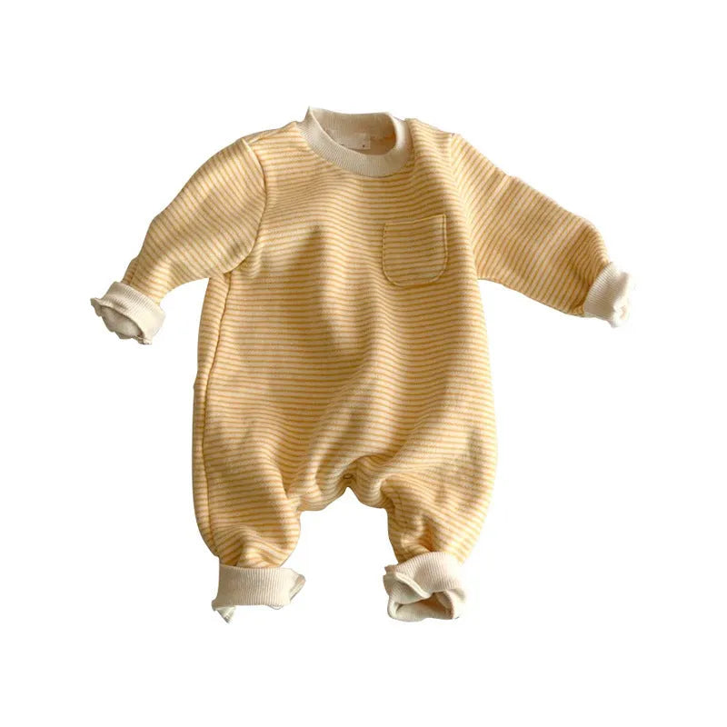 Striped cotton baby jumpsuit with long sleeves for infant winter wear