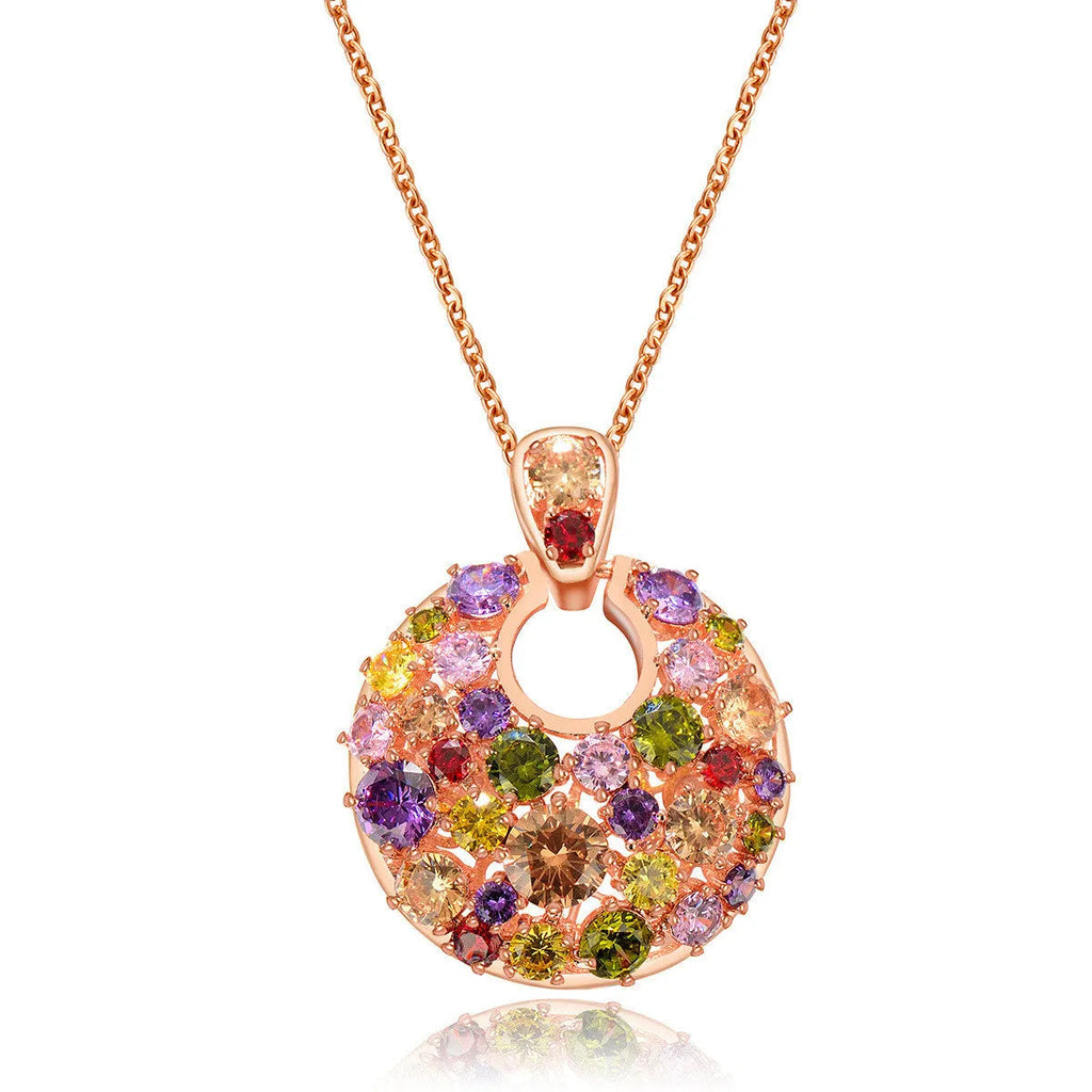 Women's geometric copper necklace with zircon stones and rose gold electroplated finish