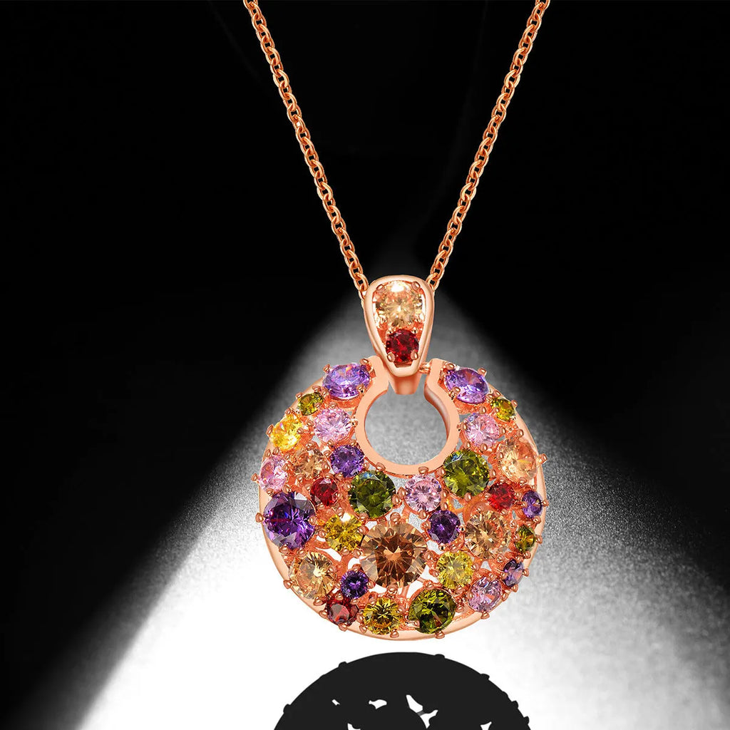 Women's geometric copper necklace with zircon stones and rose gold electroplated finish