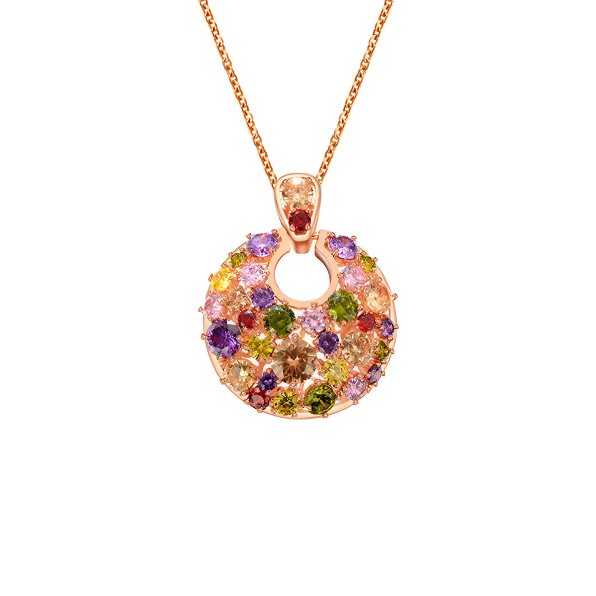Women's geometric copper necklace with zircon stones and rose gold electroplated finish