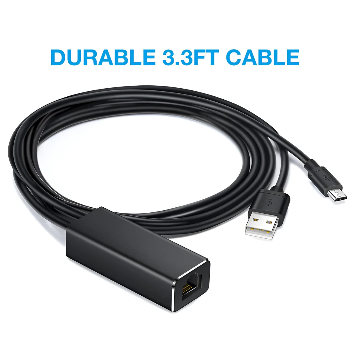 For Chromecast Ethernet Adapter USB 2.0 to RJ45 Network Card Black 58.6x23.9x16.9mm