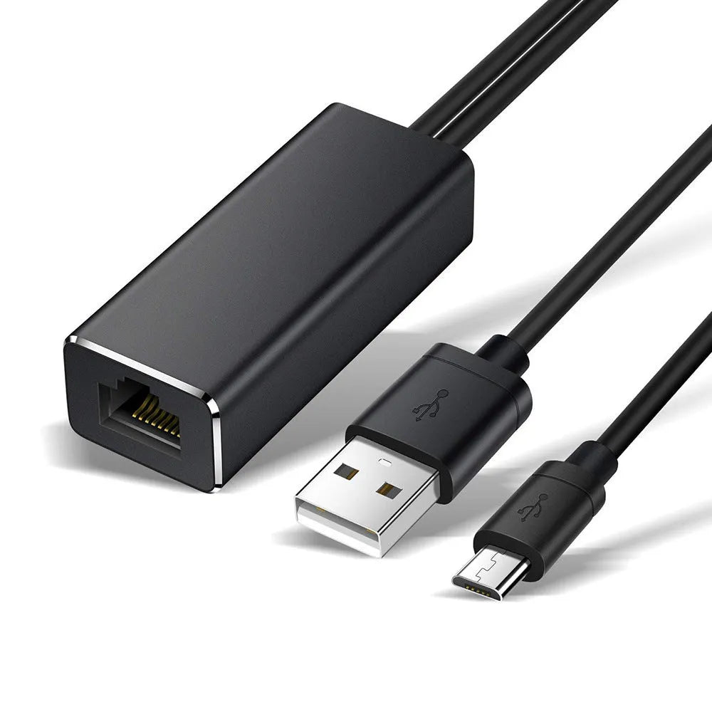 For Chromecast Ethernet Adapter USB 2.0 to RJ45 Network Card Black 58.6x23.9x16.9mm