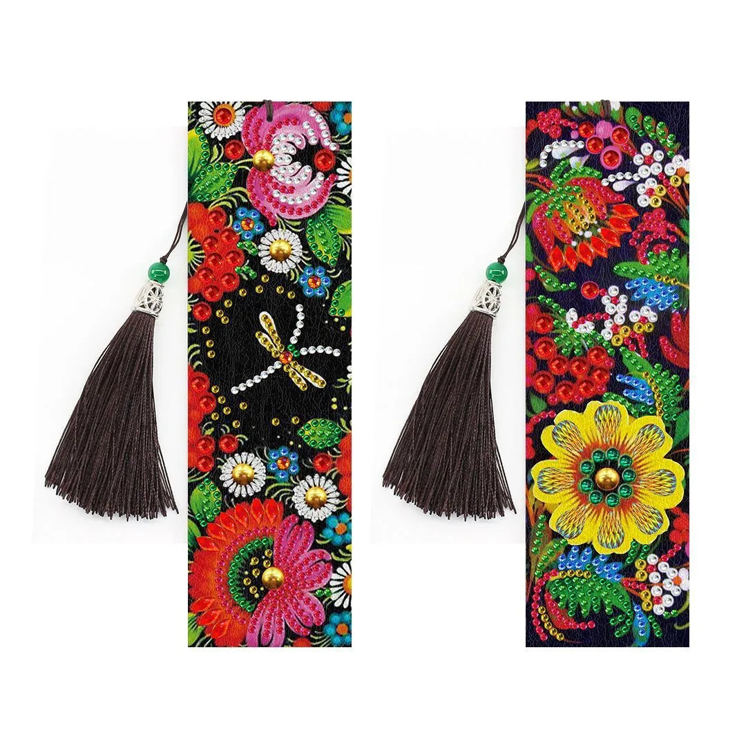 5D diamond painting DIY bookmark kit with pendant design on 6x21 cm PU canvas