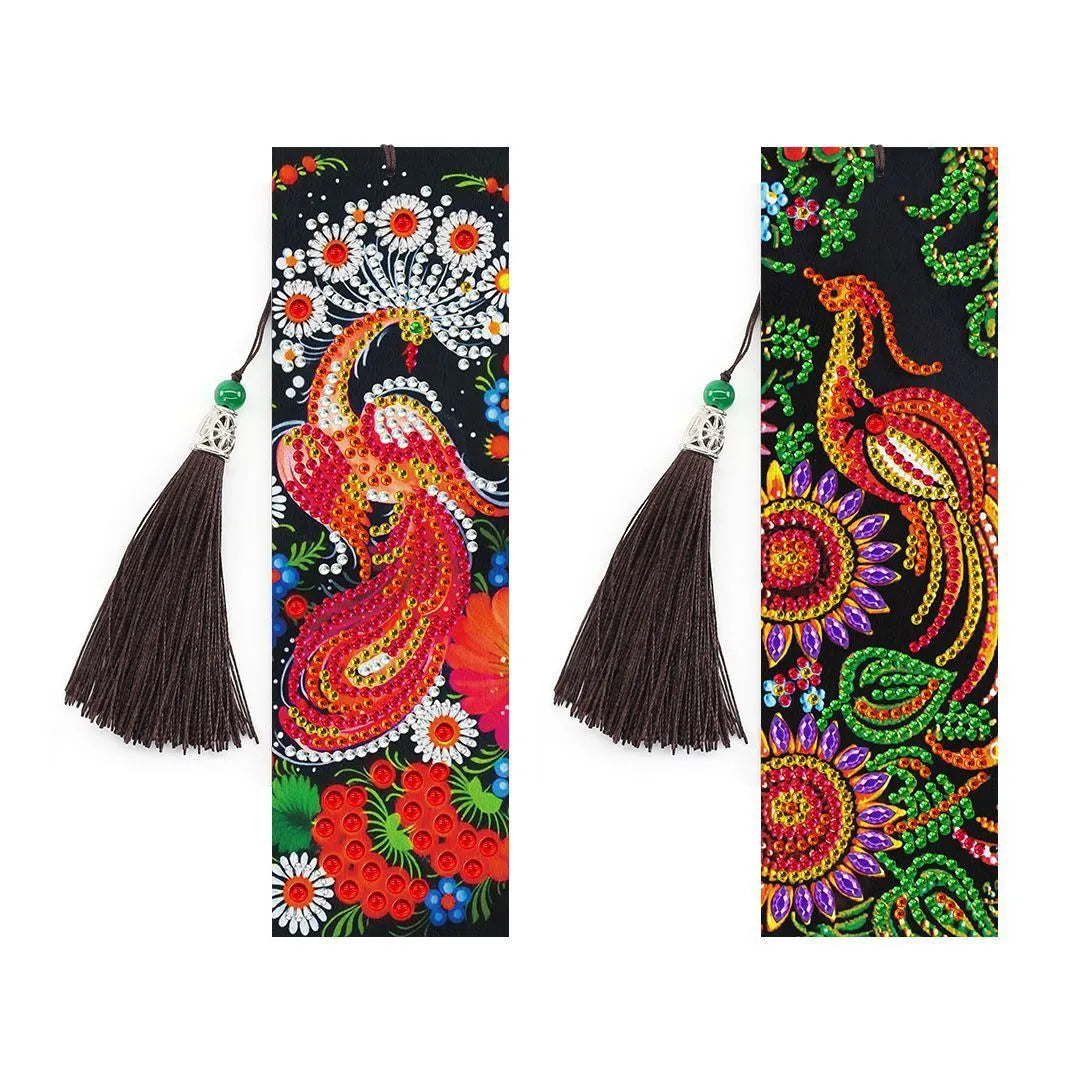 5D diamond painting DIY bookmark kit with pendant design on 6x21 cm PU canvas