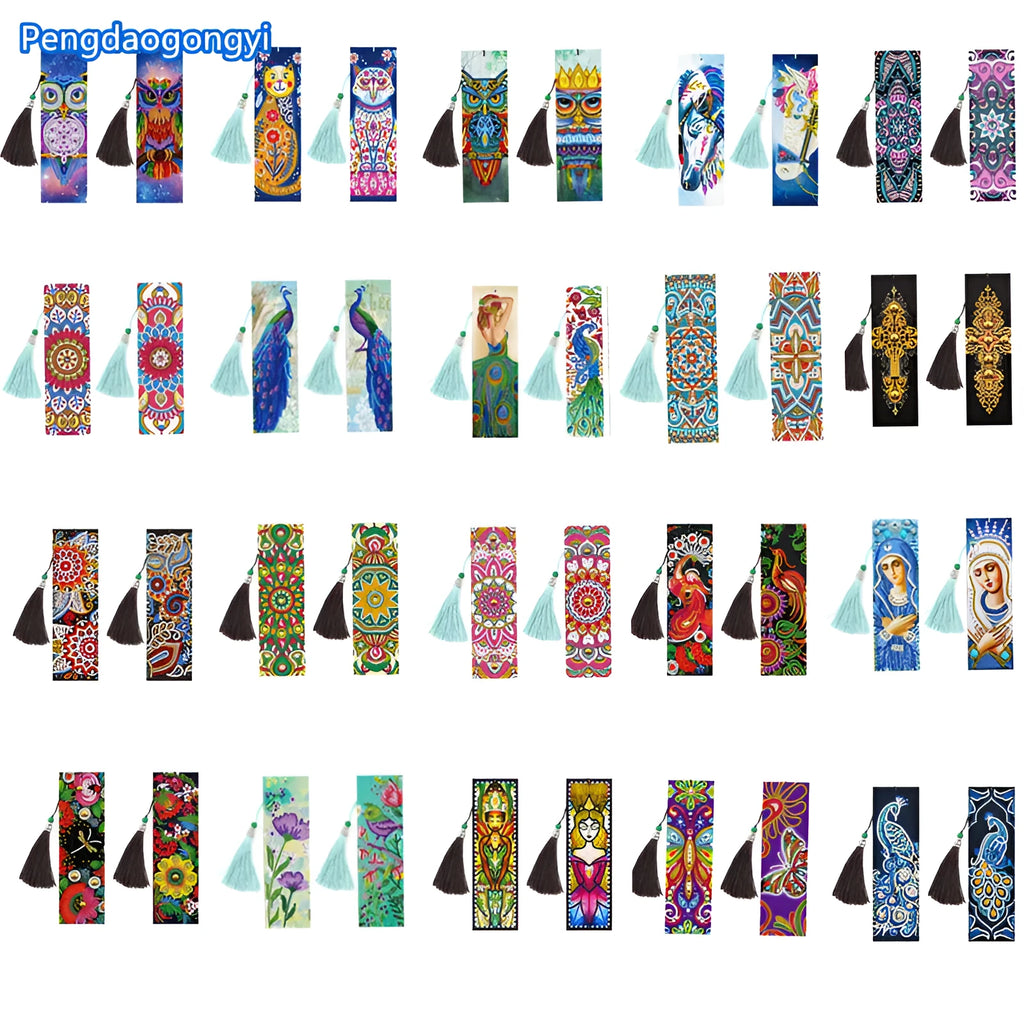5D diamond painting DIY bookmark kit with pendant design on 6x21 cm PU canvas