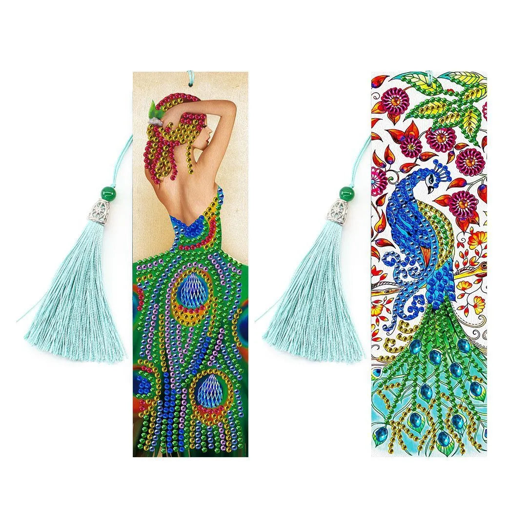 5D diamond painting DIY bookmark kit with pendant design on 6x21 cm PU canvas