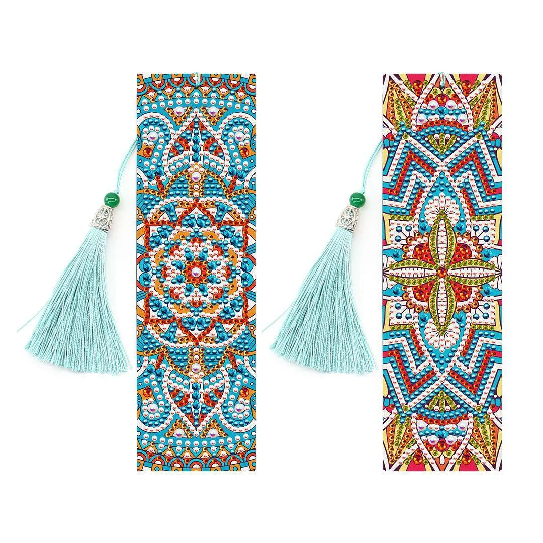 5D diamond painting DIY bookmark kit with pendant design on 6x21 cm PU canvas