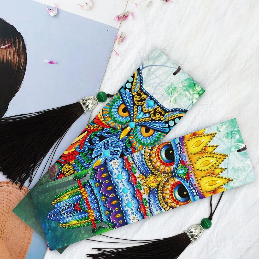 5D diamond painting DIY bookmark kit with pendant design on 6x21 cm PU canvas