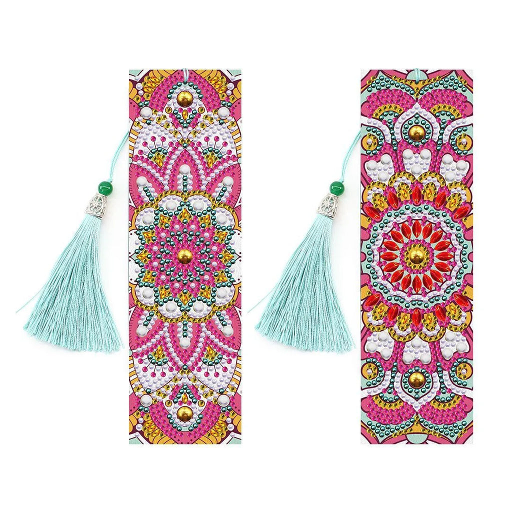 5D diamond painting DIY bookmark kit with pendant design on 6x21 cm PU canvas