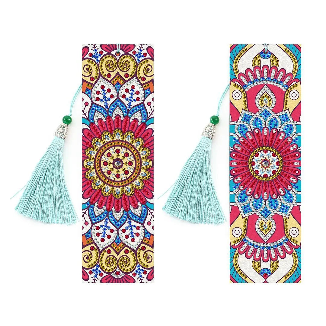 5D diamond painting DIY bookmark kit with pendant design on 6x21 cm PU canvas