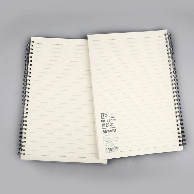Creative coil notebook showing square grid and horizontal line ruling options in A6, A5, and B5 sizes