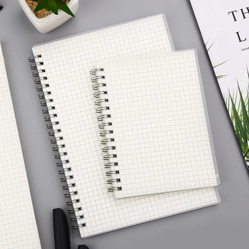Creative coil notebook showing square grid and horizontal line ruling options in A6, A5, and B5 sizes