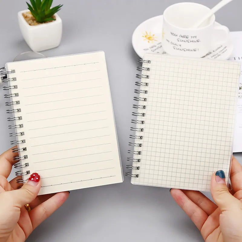 Creative coil notebook showing square grid and horizontal line ruling options in A6, A5, and B5 sizes