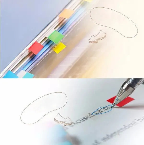 Plastic removable indicator label books showing three model types with 9.4mm width and 44mm length dimensions