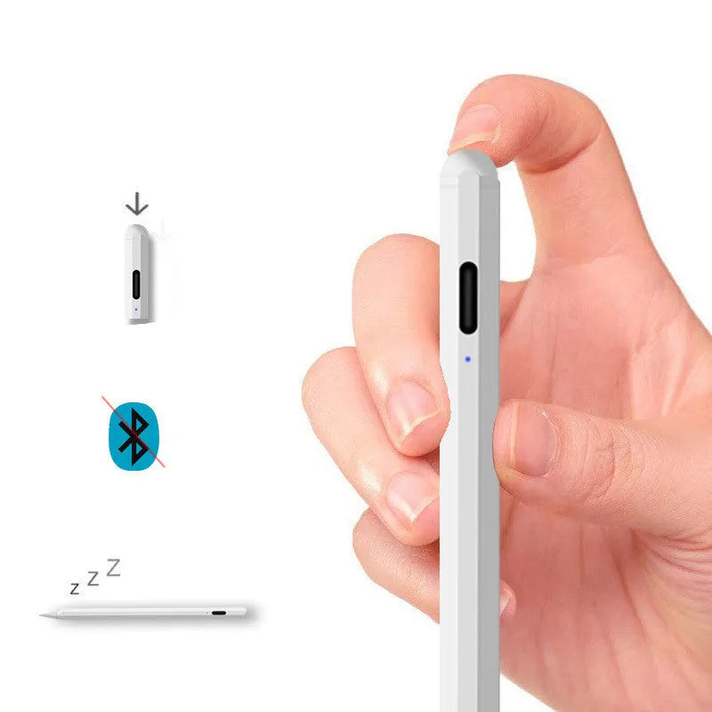 White magnetic stylus pen attached to iPad tablet showing magnetic attachment feature