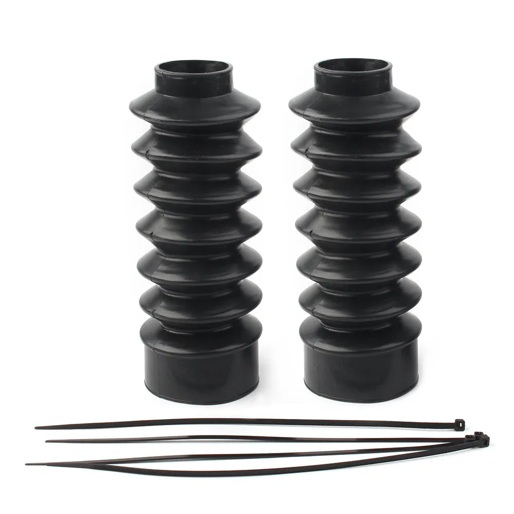 Pair of black rubber motorcycle front fork dust covers for shock absorber protection
