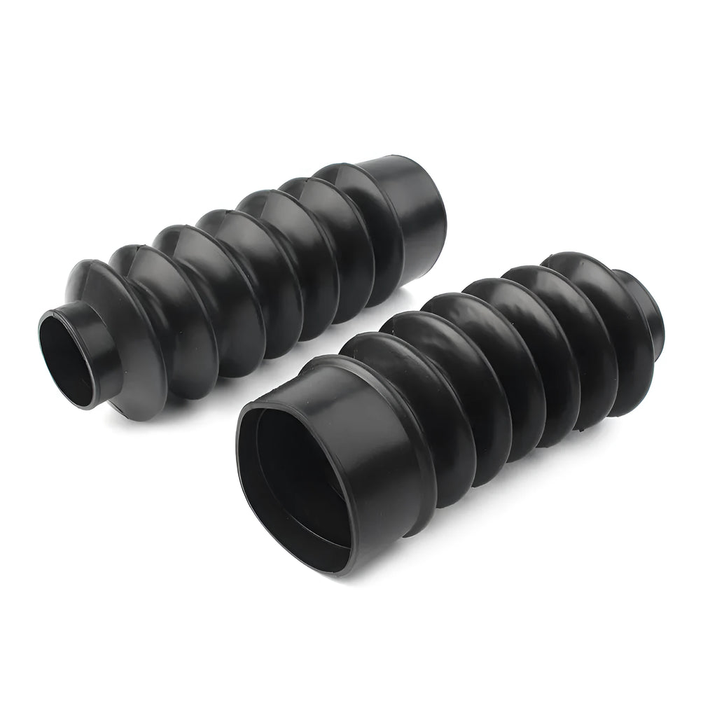 Pair of black rubber motorcycle front fork dust covers for shock absorber protection