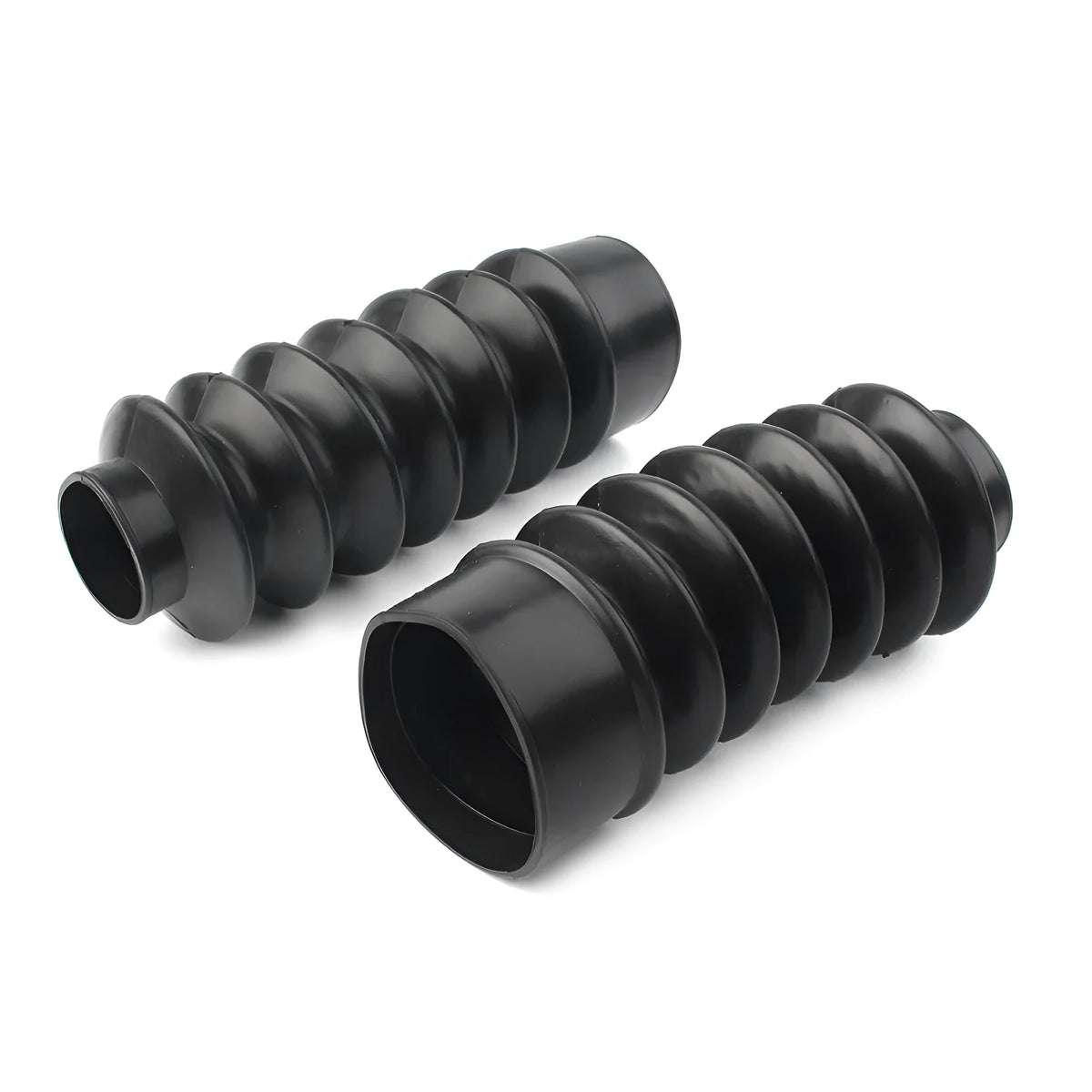 Pair of black rubber motorcycle front fork dust covers for shock absorber protection