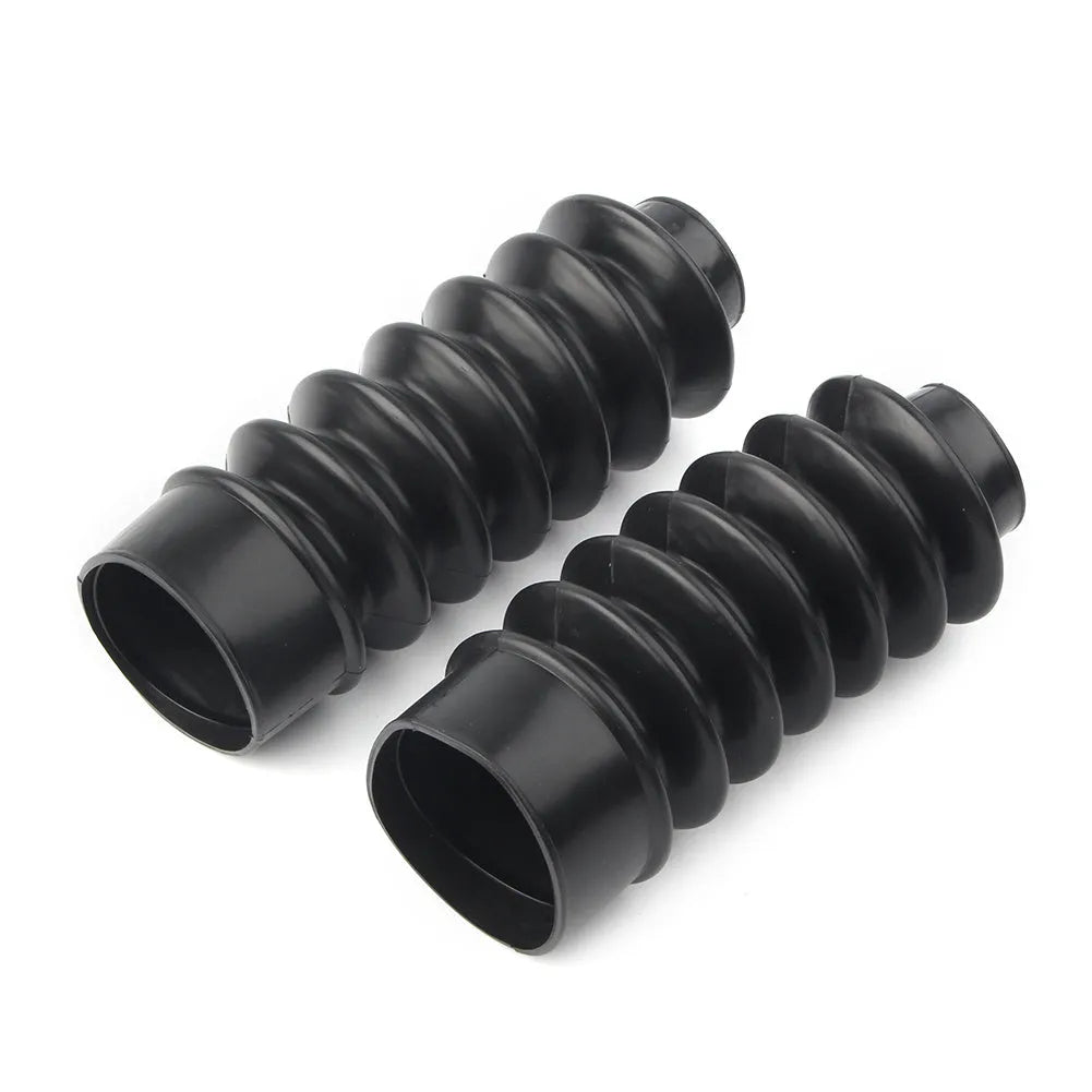 Pair of black rubber motorcycle front fork dust covers for shock absorber protection