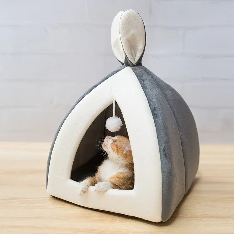 Cloth cat house pet nest for cats and small dogs in grey, pink, or yellow, sizes S to XL